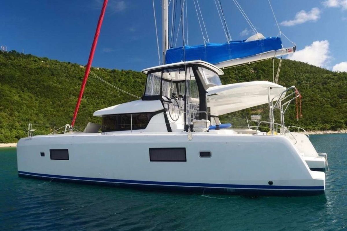 Exterior view of Tiamo IV, a Lagoon 42 catamaran at Municipal Unit of Lefkada, Greece