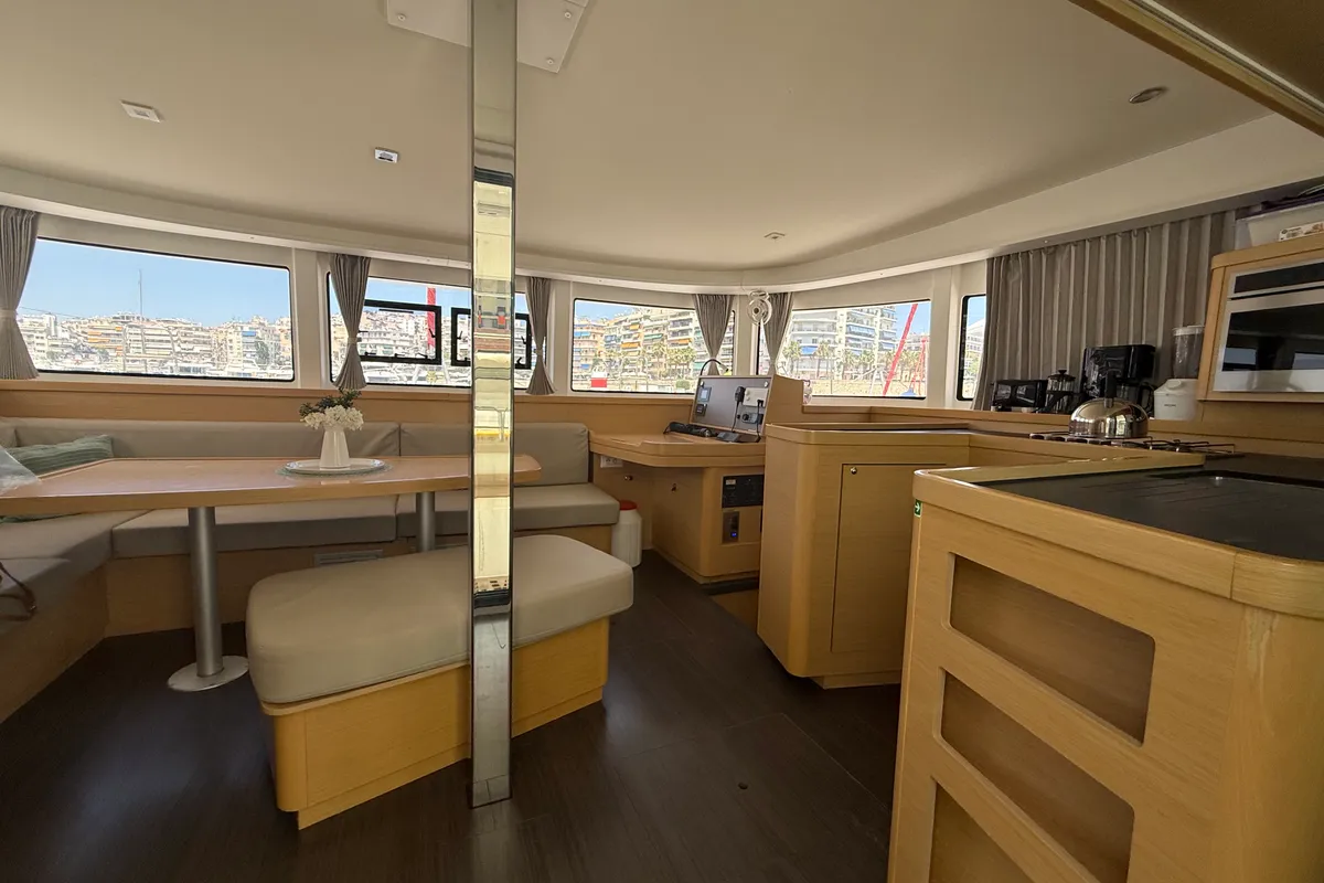 Salon of Tiamo IV, a Lagoon 42 catamaran at Municipal Unit of Lefkada, Greece