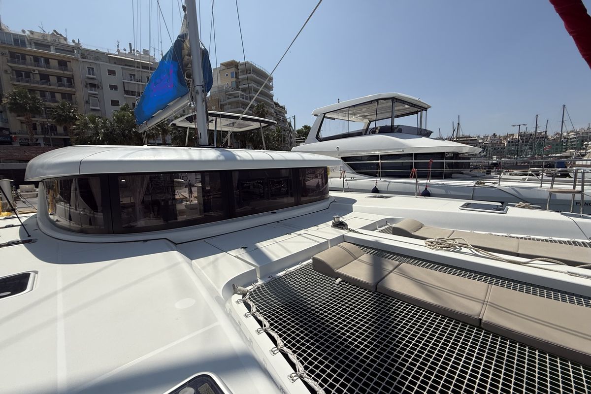 Deck of Tiamo IV, a Lagoon 42 catamaran at Municipal Unit of Lefkada, Greece