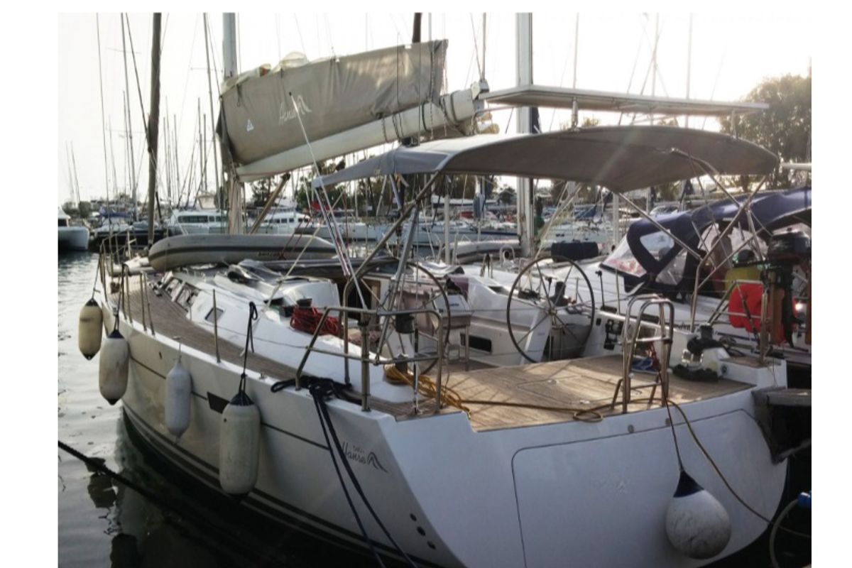 Exterior view of Apollonis, a Hanse Yachts Hanse 540e sailboat at Salamina Municipal Unit, Greece