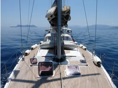 Deck of Apollonis, a Hanse Yachts Hanse 540e sailboat at Salamina Municipal Unit, Greece
