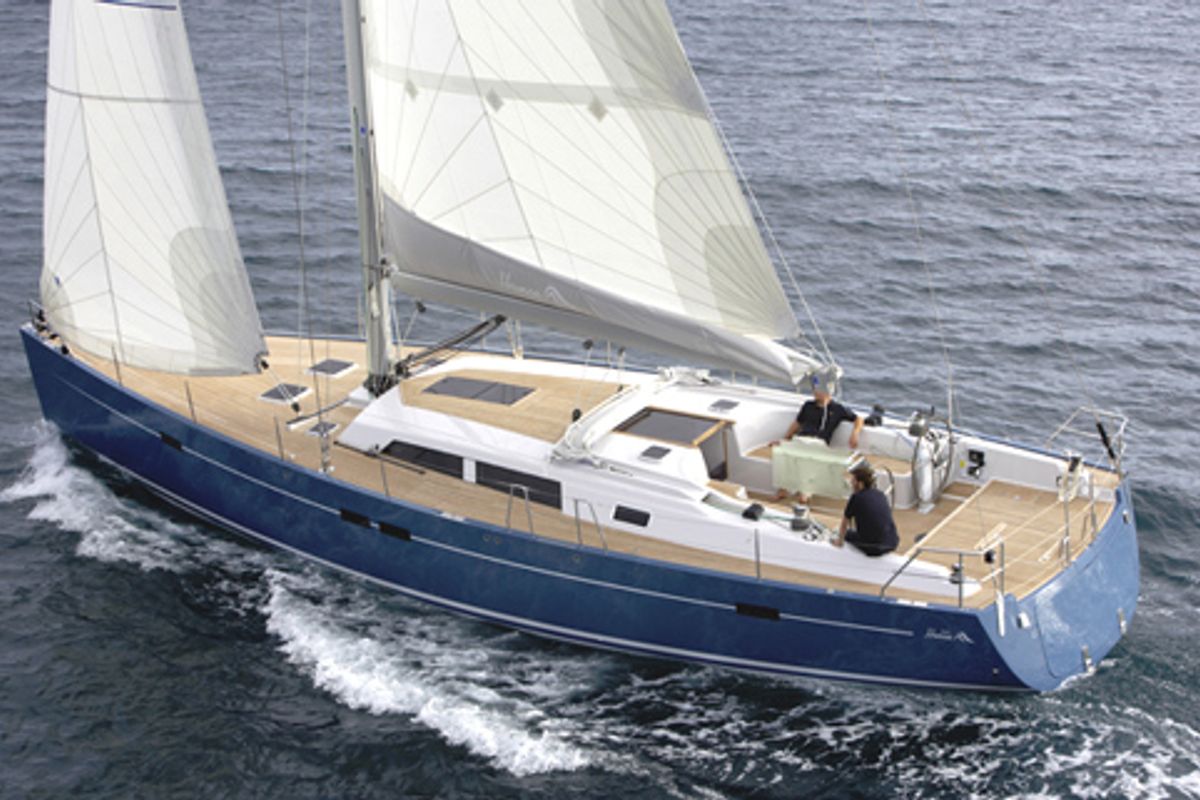 Exterior view of Apollonis, a Hanse Yachts Hanse 540e sailboat at Salamina Municipal Unit, Greece
