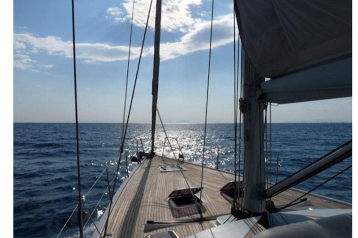 Deck of Apollonis, a Hanse Yachts Hanse 540e sailboat at Salamina Municipal Unit, Greece