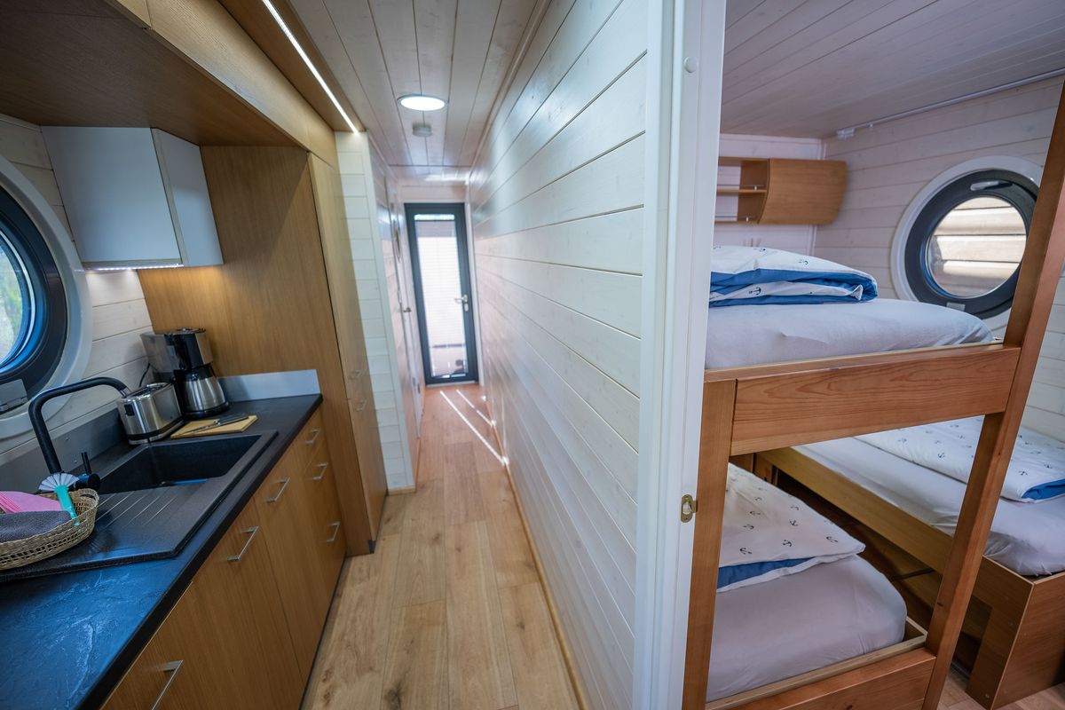 Galley of Brino, a Woma D13 motorboat at Fürstenberg/Havel, Germany