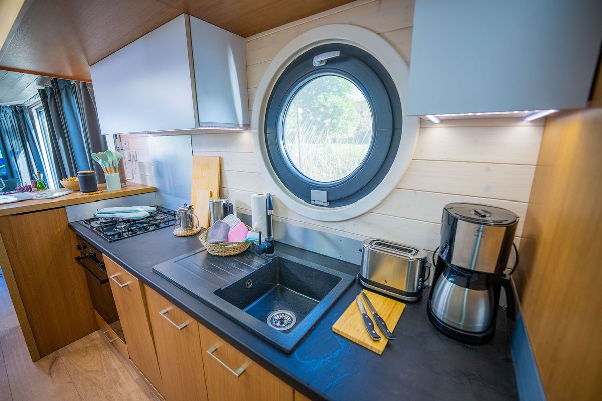 Galley of Brino, a Woma D13 motorboat at Fürstenberg/Havel, Germany