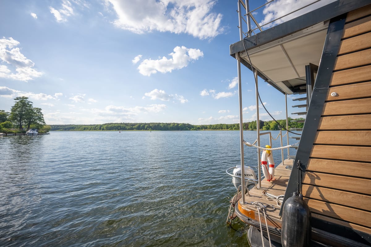 Deck of Brino, a Woma D13 motorboat at Fürstenberg/Havel, Germany