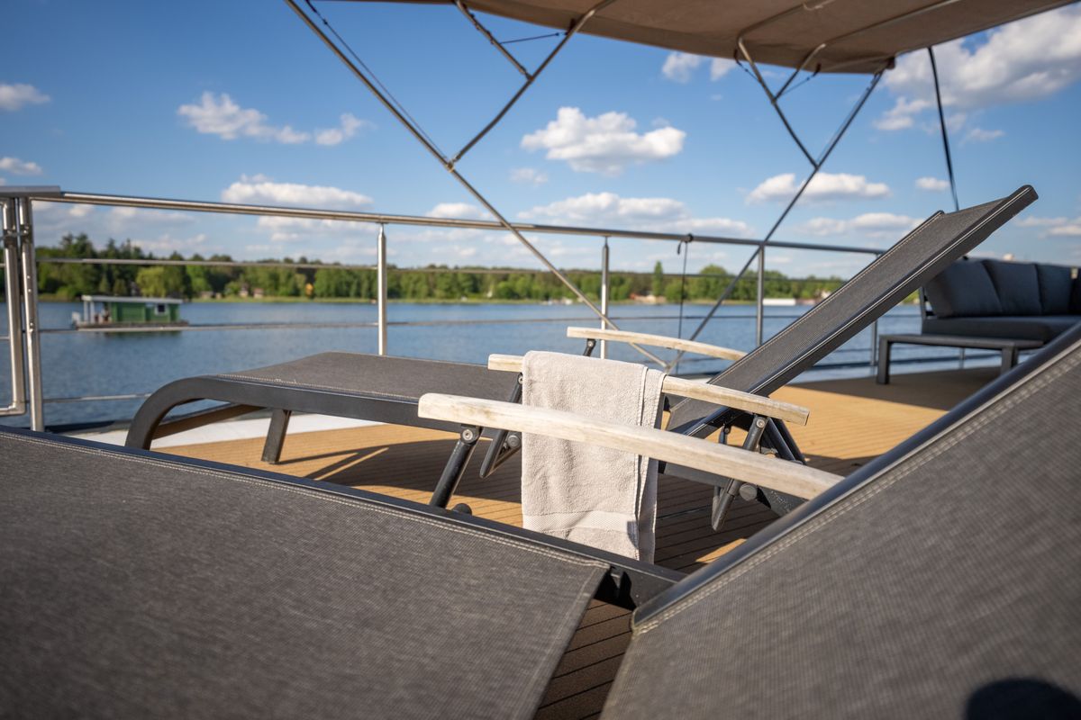 Deck of Brino, a Woma D13 motorboat at Fürstenberg/Havel, Germany