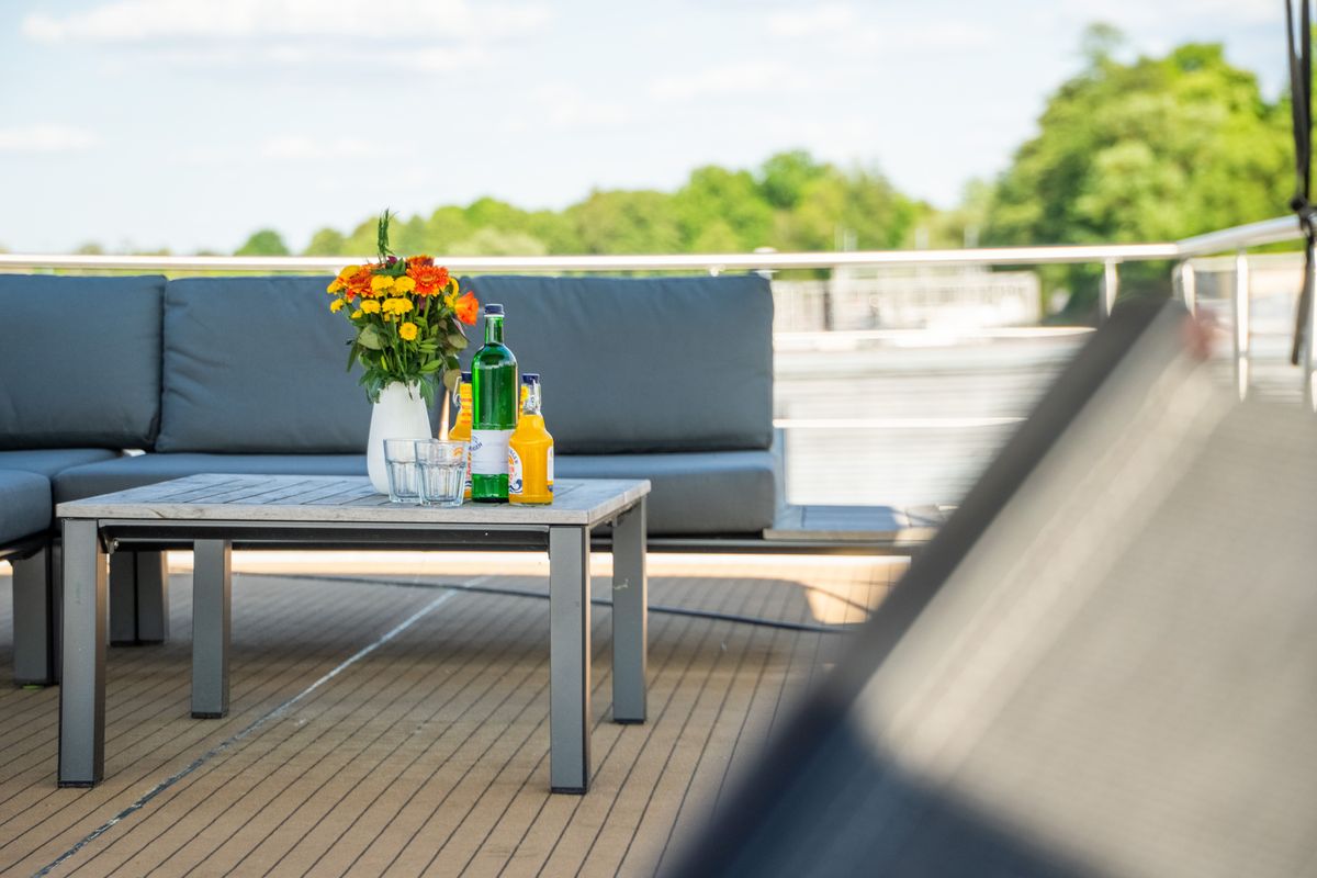 Deck of Brino, a Woma D13 motorboat at Fürstenberg/Havel, Germany