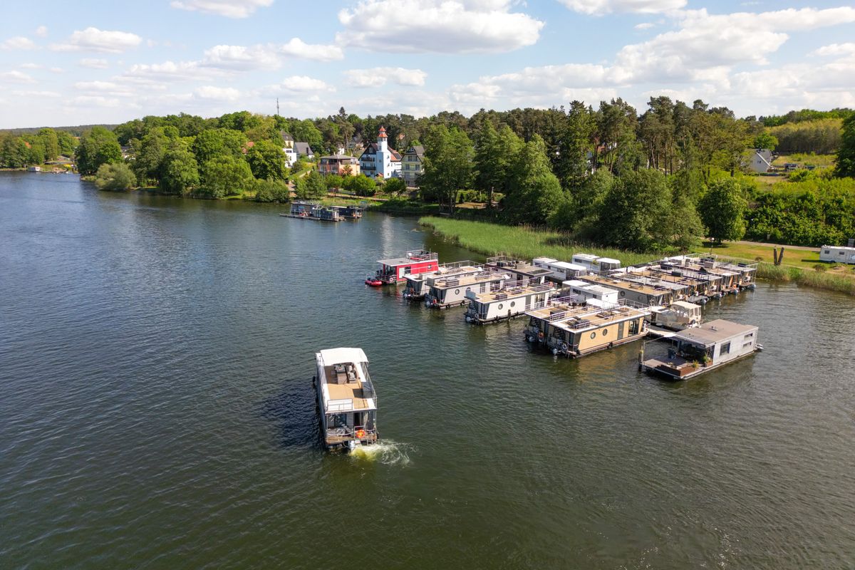 Exterior view of Brino, a Woma D13 motorboat at Fürstenberg/Havel, Germany