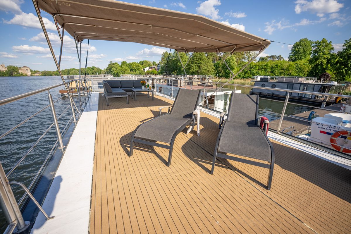 Deck of Brino, a Woma D13 motorboat at Fürstenberg/Havel, Germany