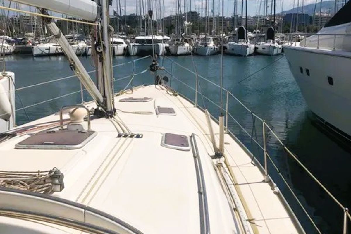 Deck of Aqua Dream, a Bavaria 43 Cruiser sailboat at Athens, Greece