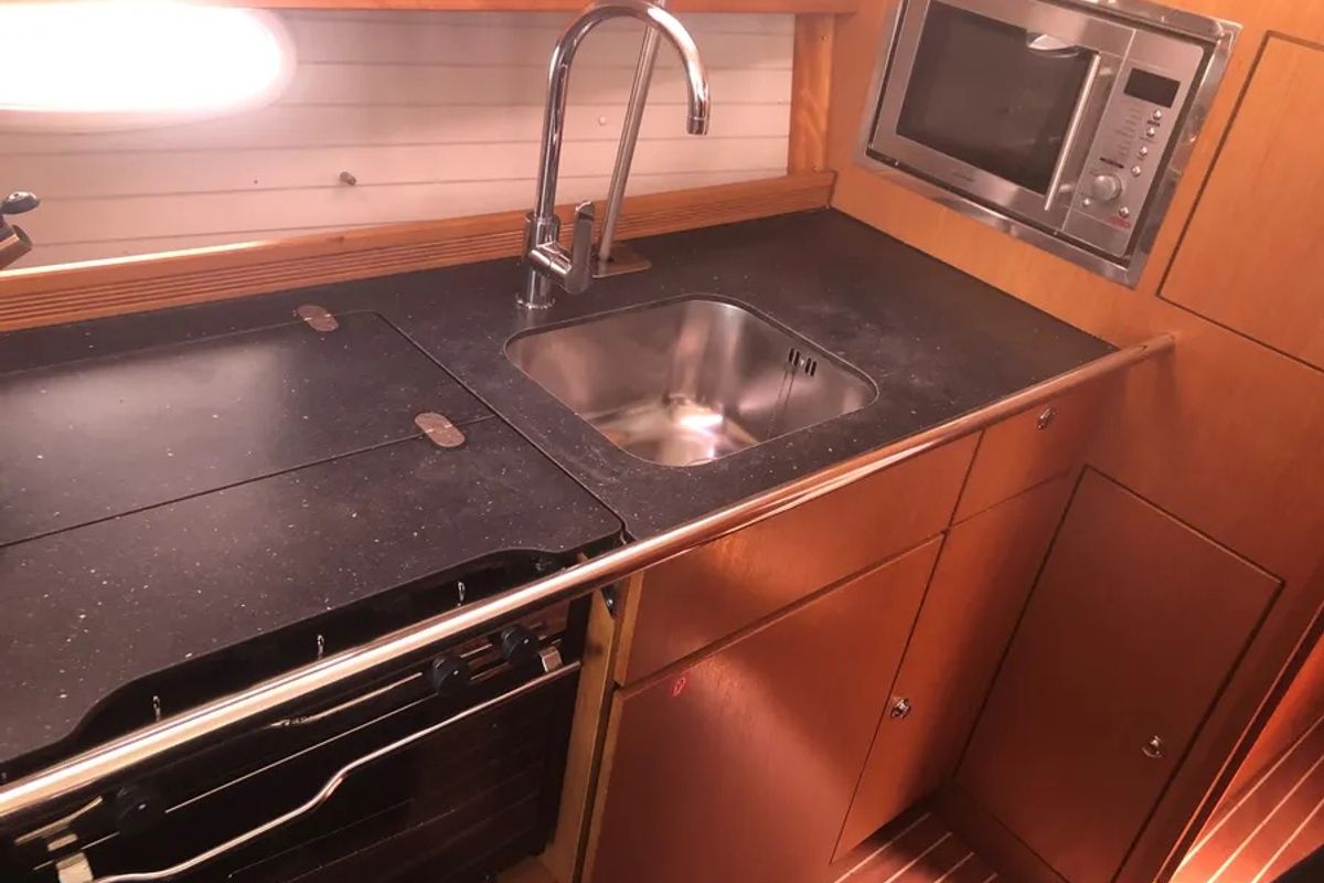 Galley of Aqua Dream, a Bavaria 43 Cruiser sailboat at Athens, Greece