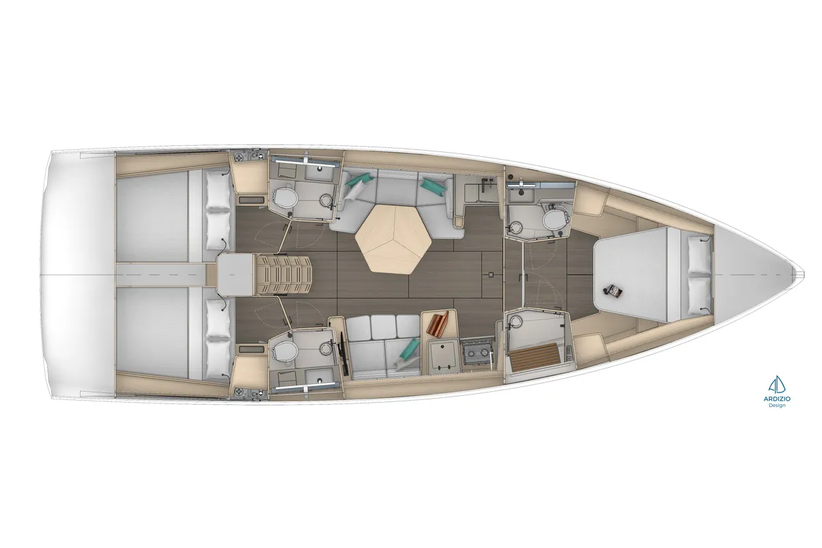 Floor plan of Sunsail 44.3 Premium Plus, a Dufour 44 sailboat at Road Town, British Virgin Islands