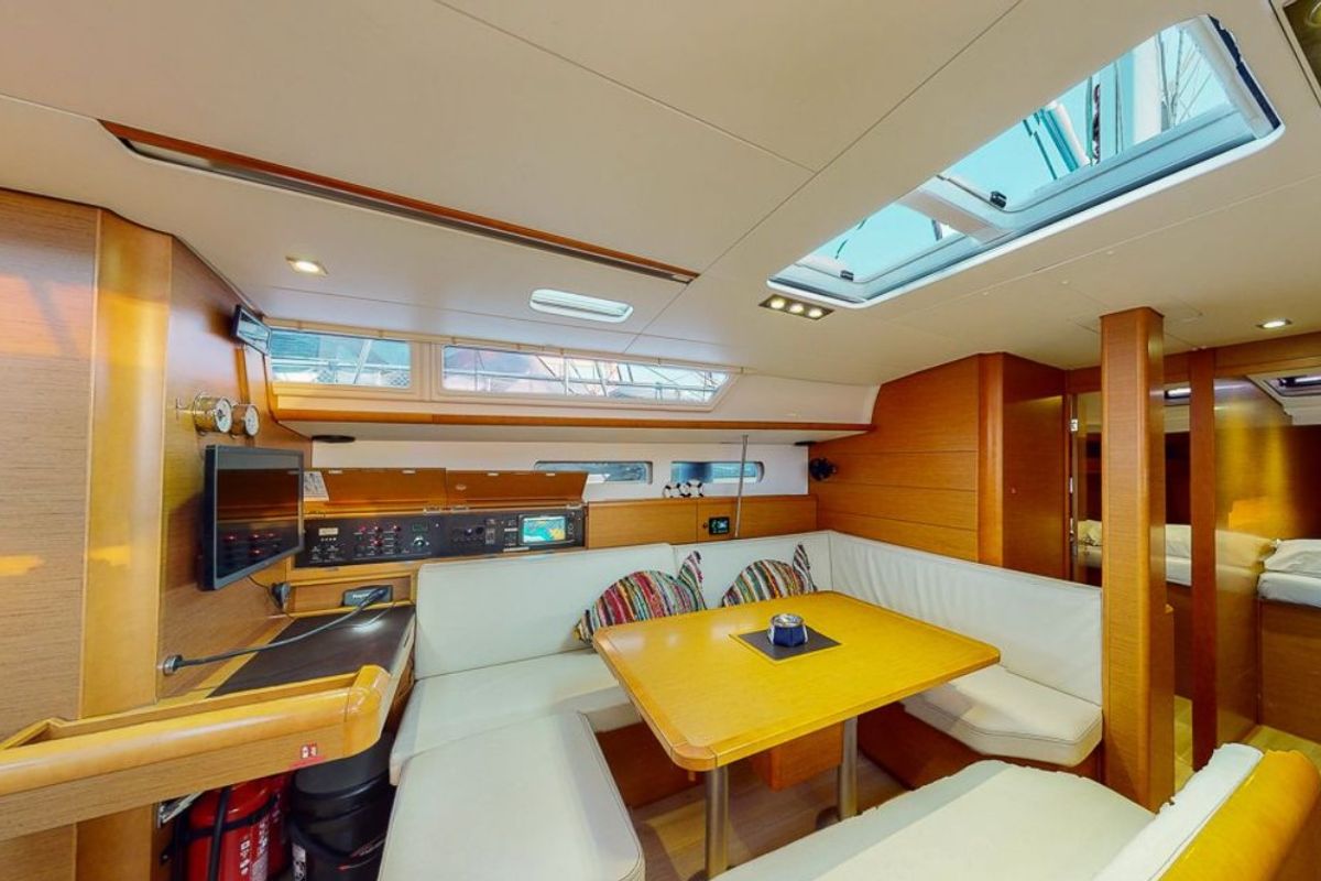 Salon of Haidi, a Jeanneau Sun Odyssey 469 sailboat at Athens, Greece