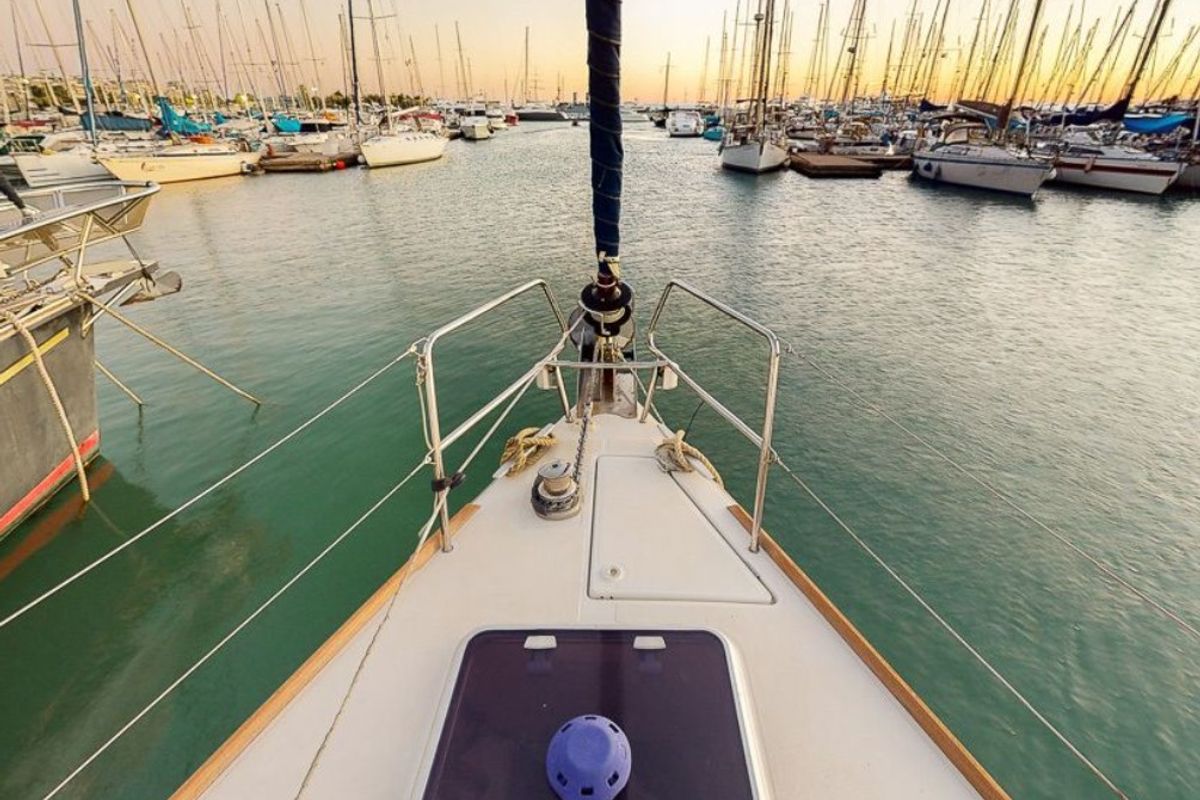 Exterior view of Haidi, a Jeanneau Sun Odyssey 469 sailboat at Athens, Greece
