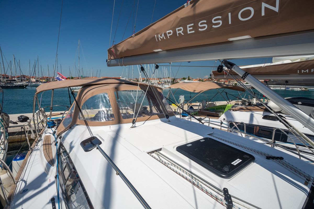 Exterior view of Jasmin, a Elan Impression 45 sailboat at Split, Croatia