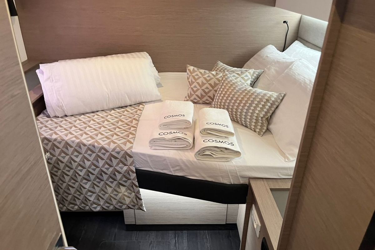 Cabin on Cosmos, a Fountaine Pajot Aura 51 catamaran at Seget Donji, Croatia