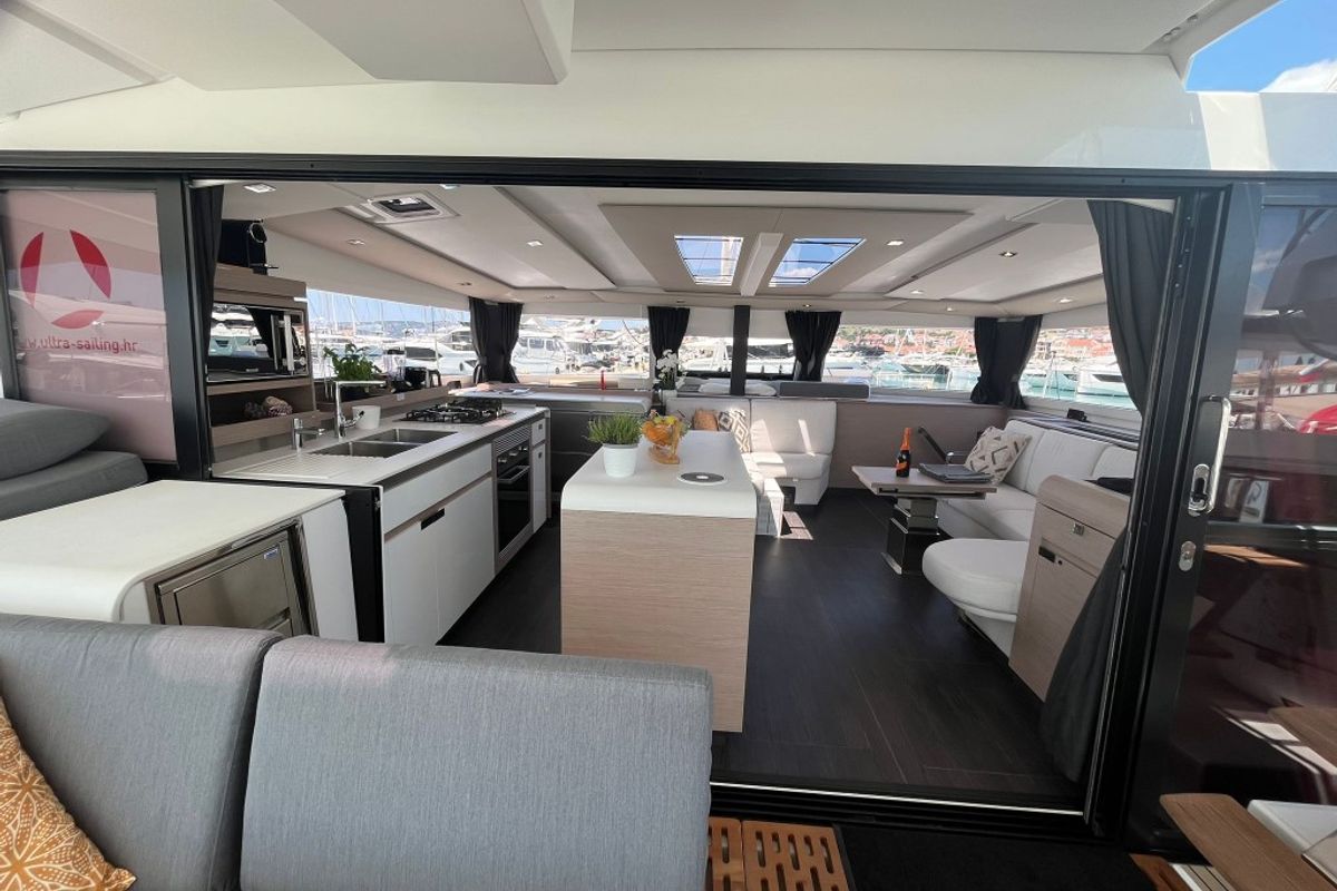 Galley of Cosmos, a Fountaine Pajot Aura 51 catamaran at Seget Donji, Croatia