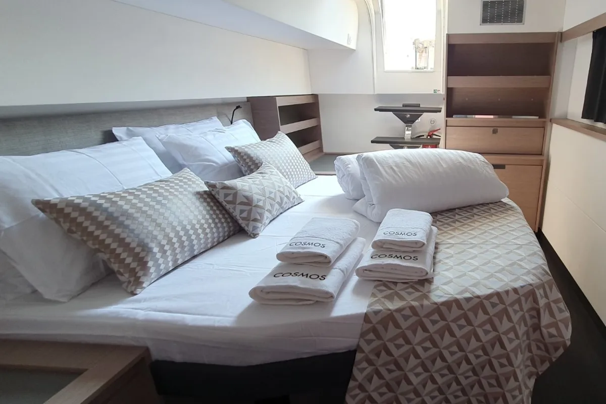 Cabin on Cosmos, a Fountaine Pajot Aura 51 catamaran at Seget Donji, Croatia
