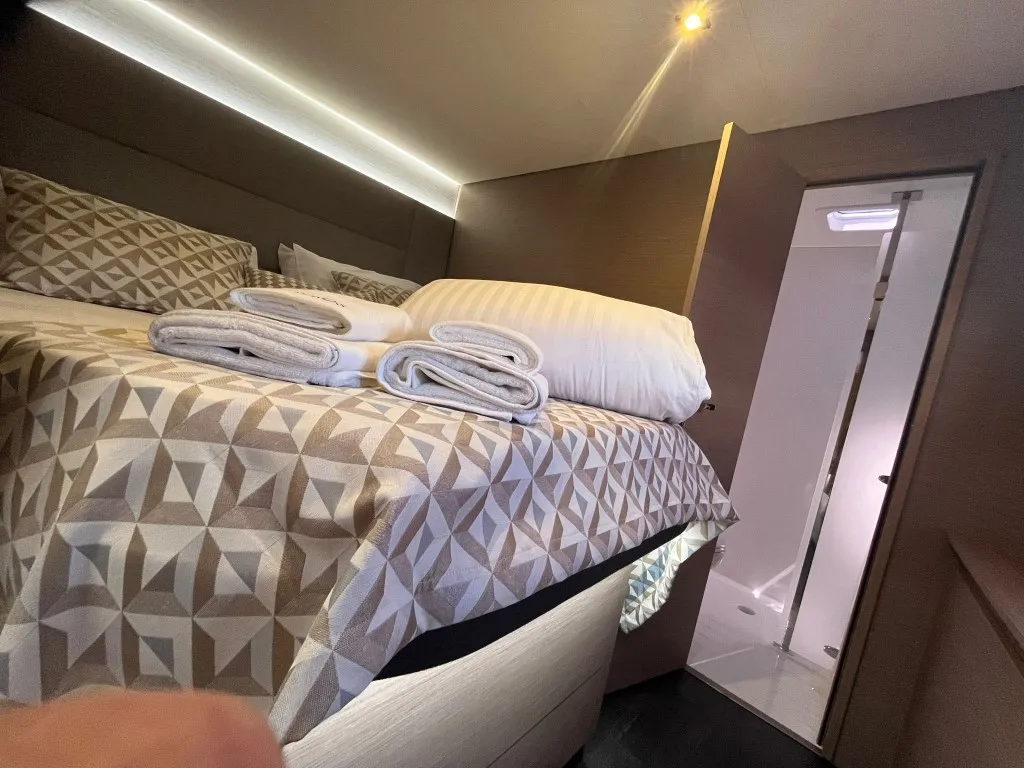 Cabin on Cosmos, a Fountaine Pajot Aura 51 catamaran at Seget Donji, Croatia