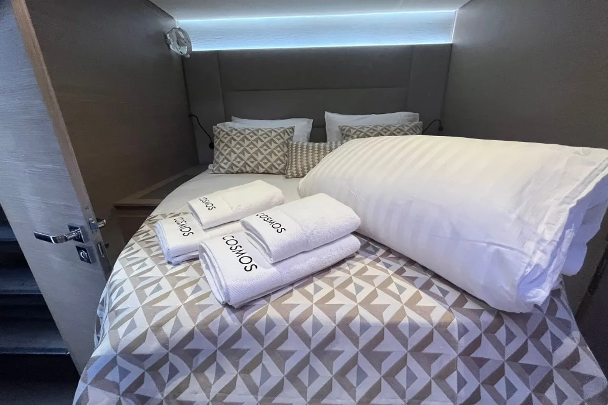Cabin on Cosmos, a Fountaine Pajot Aura 51 catamaran at Seget Donji, Croatia