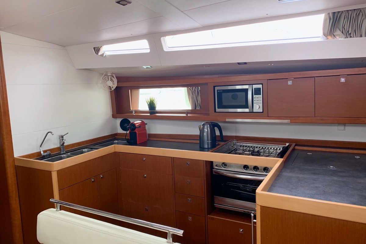Galley of Alisa, a Beneteau Oceanis 48 sailboat at Athens, Greece