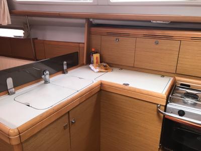 Galley of Lyra, a Jeanneau Sun Odyssey 36i sailboat at Olbia, Italy