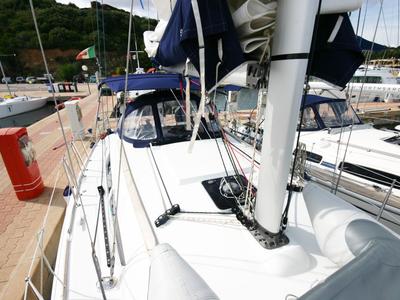 Deck of Lyra, a Jeanneau Sun Odyssey 36i sailboat at Olbia, Italy