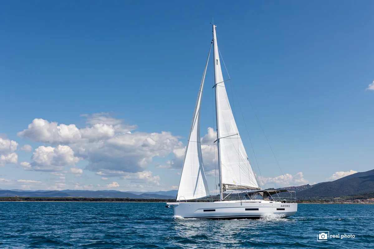 Exterior view of Agnese - Water maker, Solar Panel, a Dufour 530 sailboat at Puntone di Scarlino, Italy