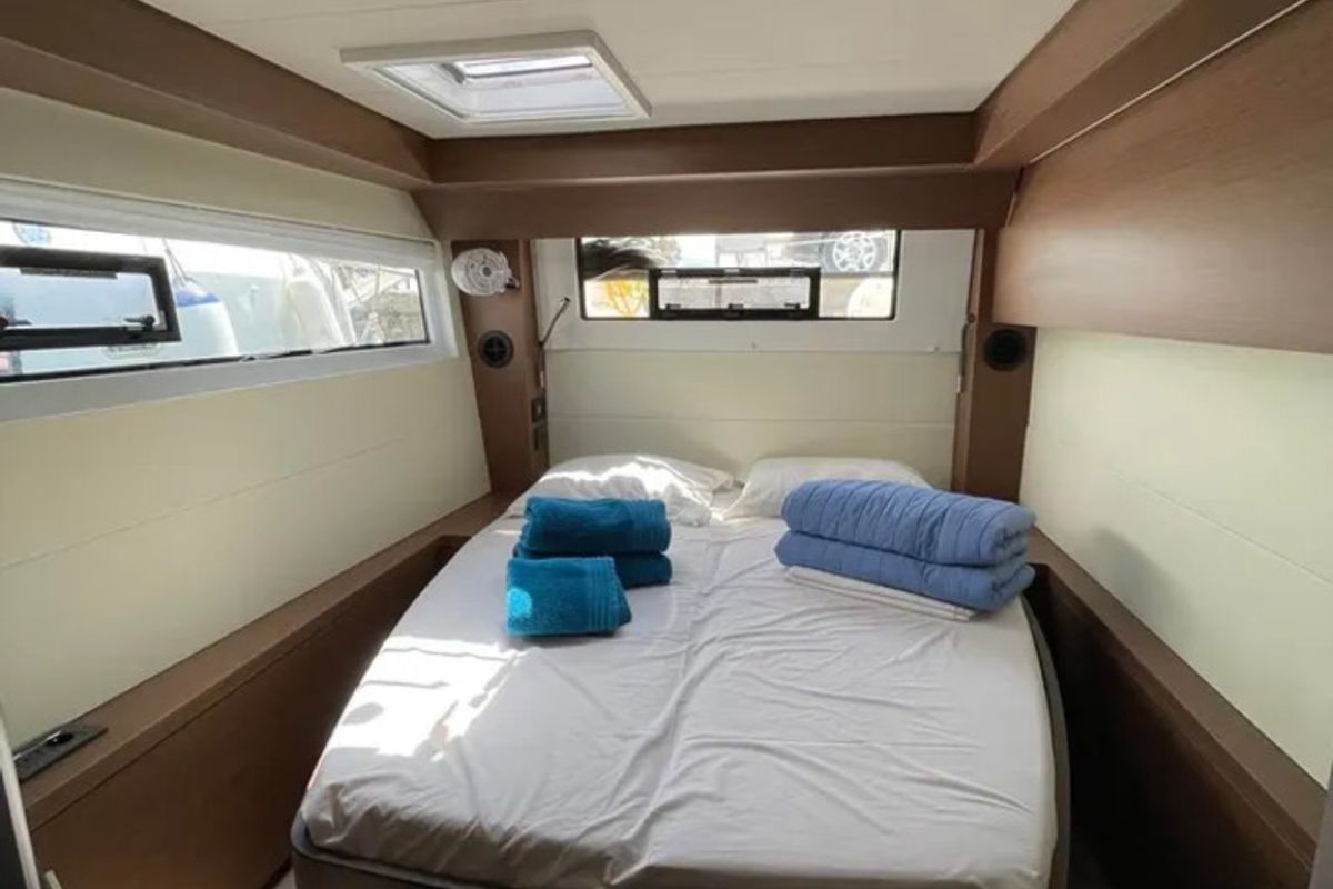 Cabin on Silhouette, a Lagoon 50 catamaran at Athens, Greece
