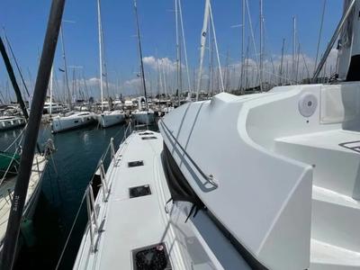 Deck of Silhouette, a Lagoon 50 catamaran at Athens, Greece