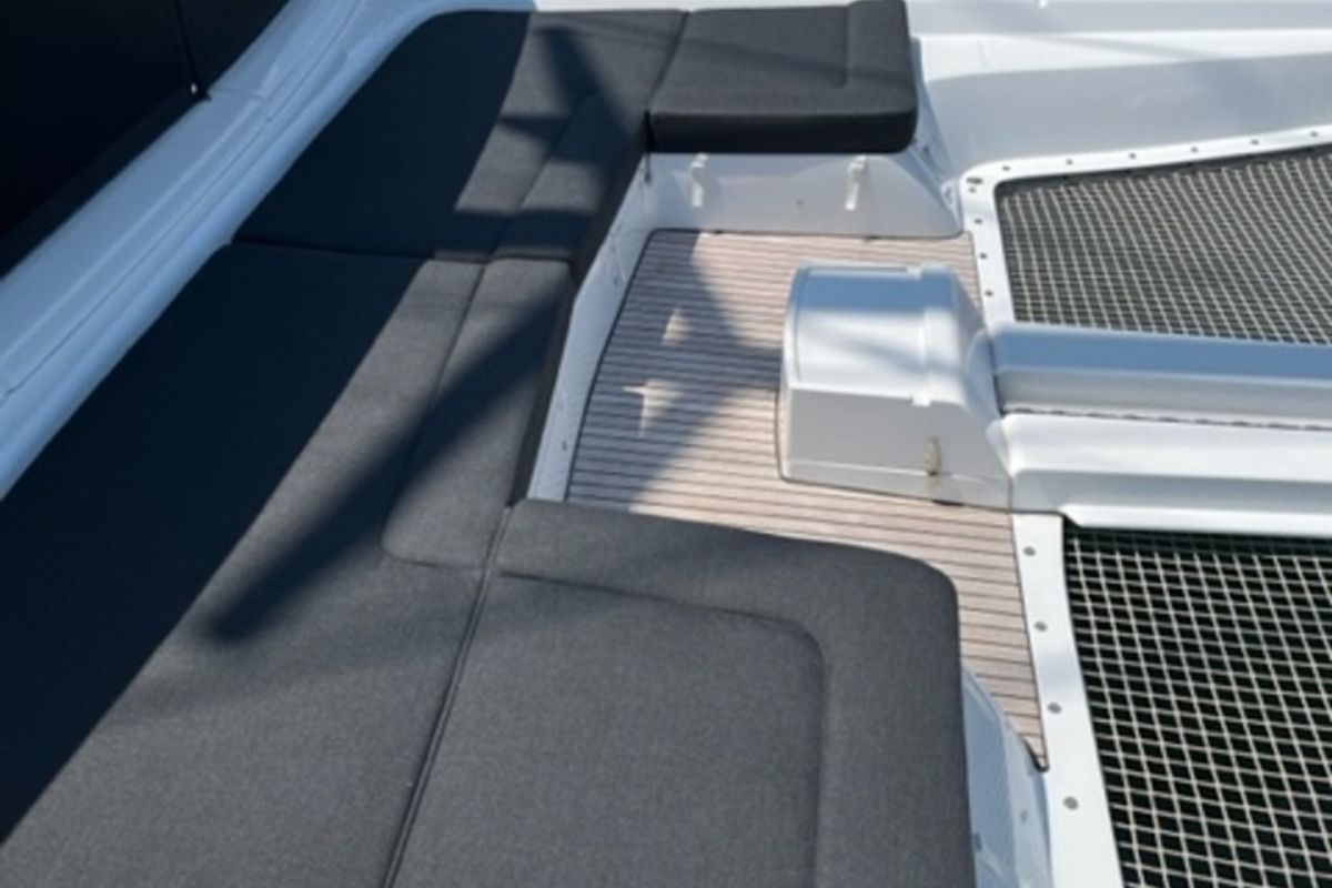 Deck of Silhouette, a Lagoon 50 catamaran at Athens, Greece