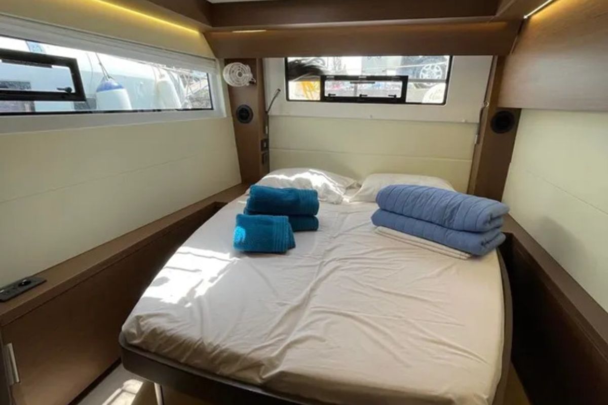 Cabin on Silhouette, a Lagoon 50 catamaran at Athens, Greece