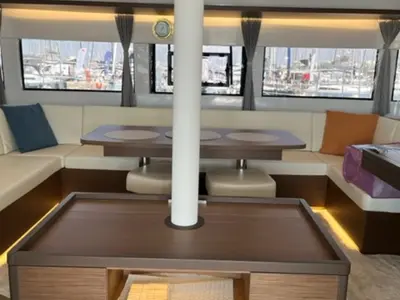 Salon of Silhouette, a Lagoon 50 catamaran at Athens, Greece