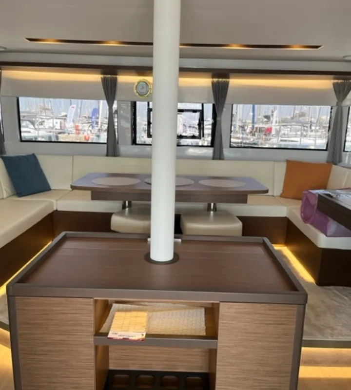 Salon of Silhouette, a Lagoon 50 catamaran at Athens, Greece