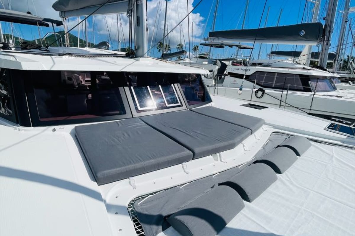 Deck of Firefly, a Fountaine Pajot Isla 40 catamaran at Road Town, British Virgin Islands