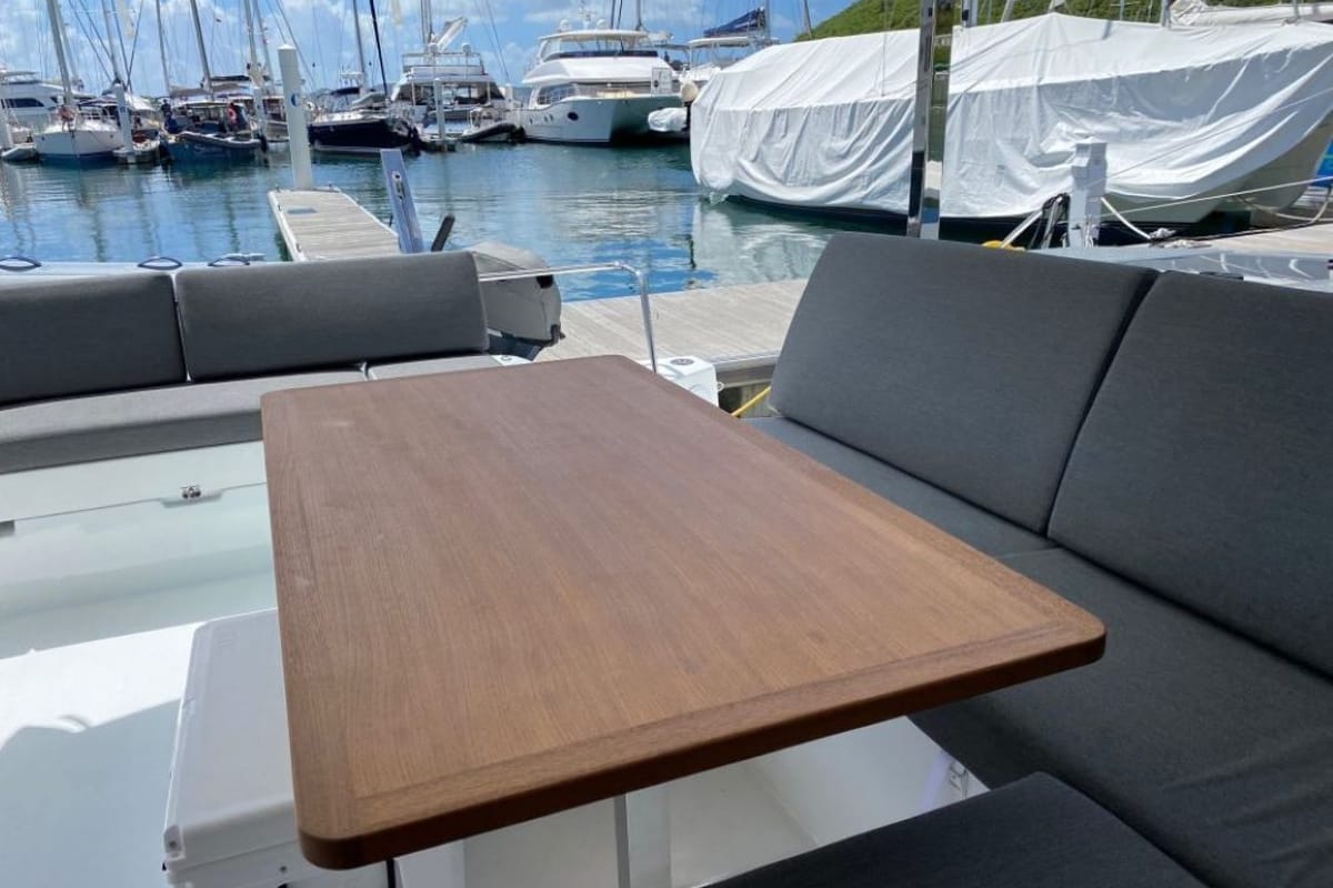 Deck of Firefly, a Fountaine Pajot Isla 40 catamaran at Road Town, British Virgin Islands