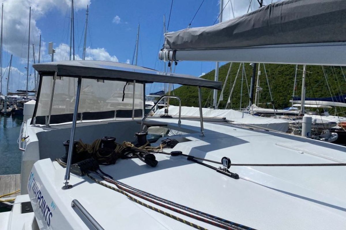 Deck of Firefly, a Fountaine Pajot Isla 40 catamaran at Road Town, British Virgin Islands