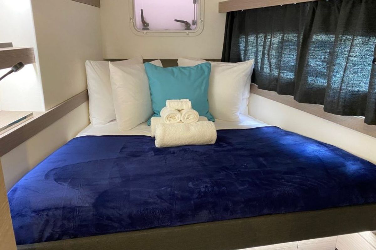 Cabin on Firefly, a Fountaine Pajot Isla 40 catamaran at Road Town, British Virgin Islands