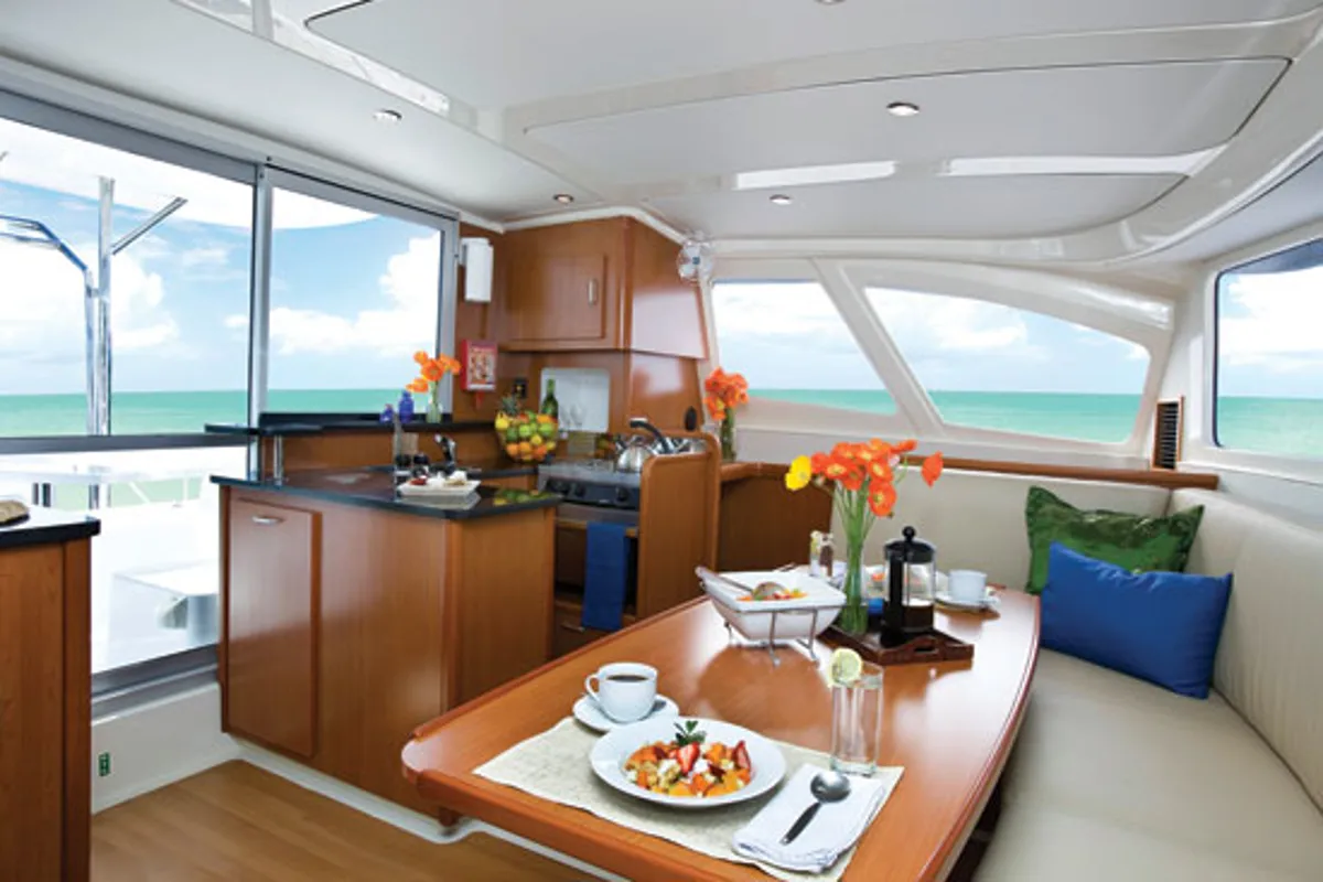Salon of Moana, a Leopard 39 catamaran at Mai Khao, Thailand