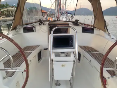 Cockpit of Malee, a Jeanneau Sun Odyssey 409 sailboat at Baan Salak Phet, Thailand