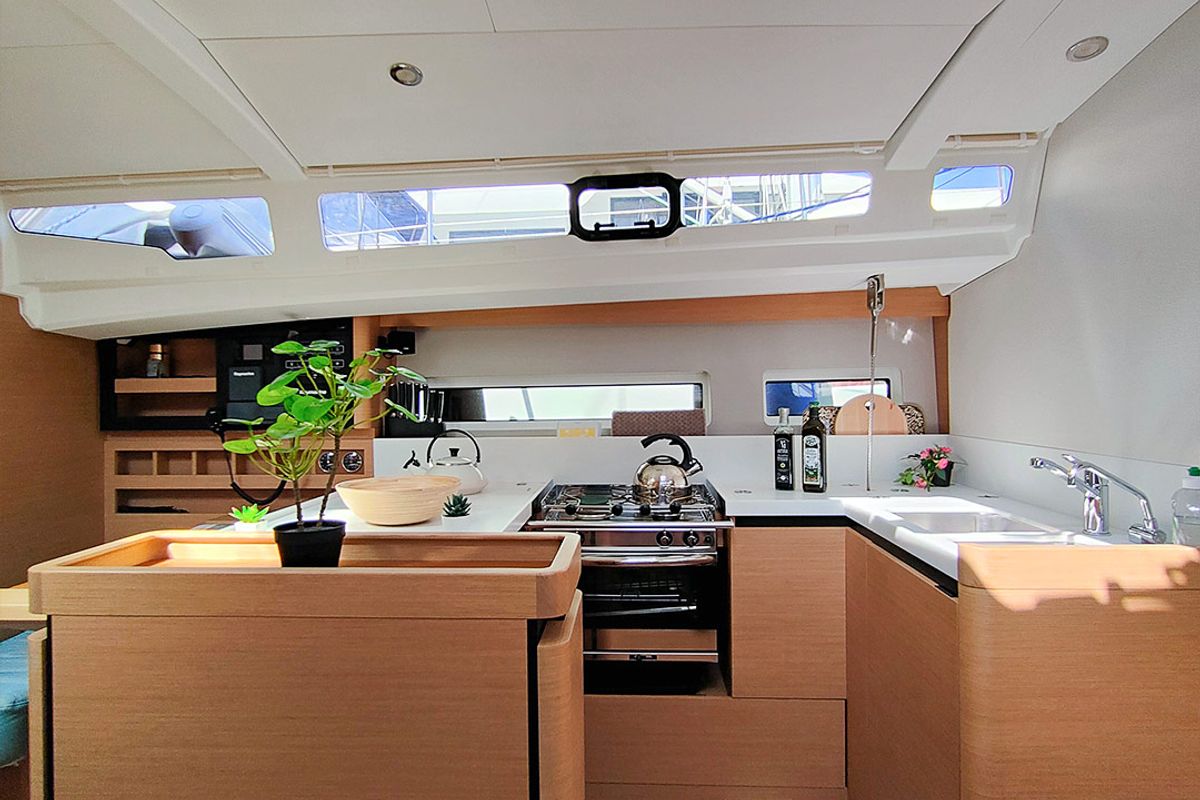Galley of Sterenn, a Jeanneau Sun Odyssey 440 sailboat at Grimaud, France