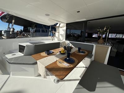 Deck of Siente El Mar, a Dufour 48 Catamaran catamaran at Ibiza, Spain