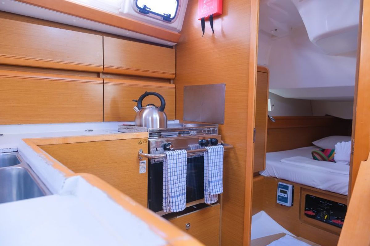 Calia, a Jeanneau Sun Odyssey 449 sailboat at Ribishi, Saint Vincent and the Grenadines