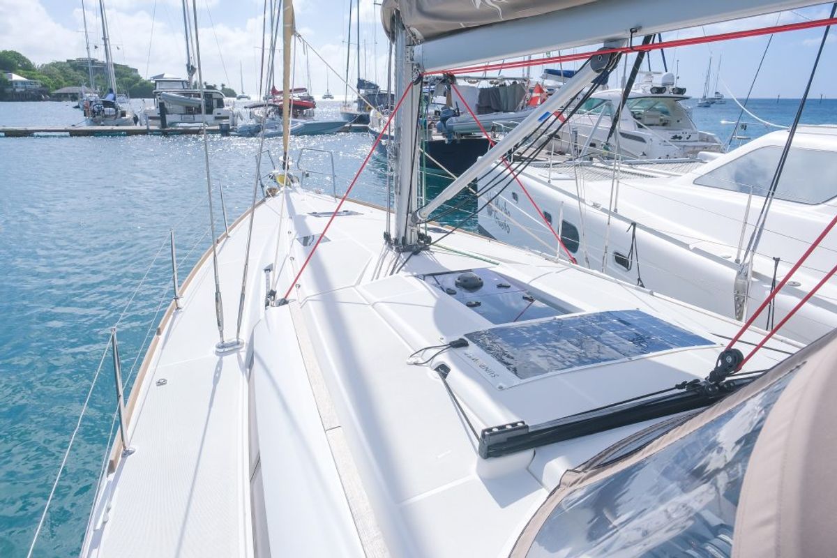 Calia, a Jeanneau Sun Odyssey 449 sailboat at Ribishi, Saint Vincent and the Grenadines