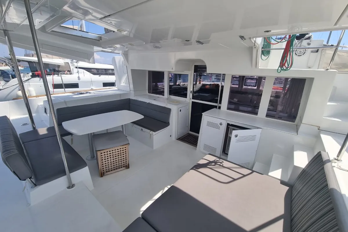 Deck of SoulMate, a Lagoon 450 F catamaran at Lavreotiki Municipal Unit, Greece