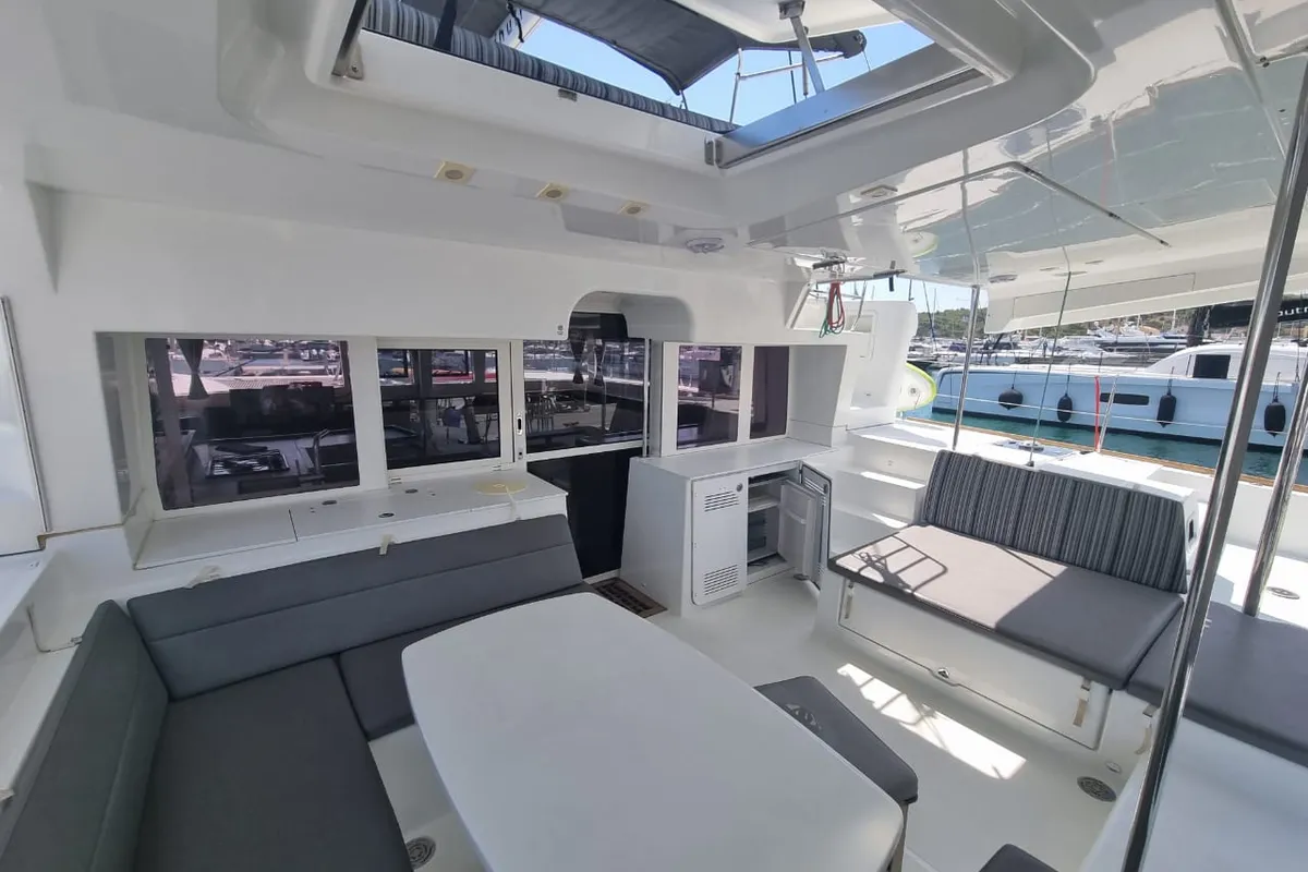 Deck of SoulMate, a Lagoon 450 F catamaran at Lavreotiki Municipal Unit, Greece