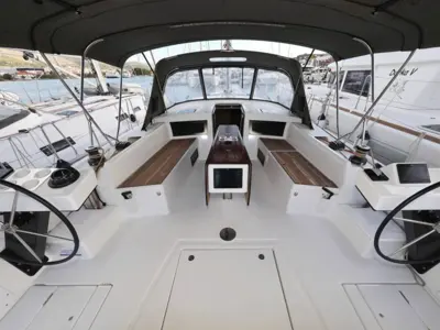 Cockpit of Luisa, a Dufour 470 sailboat at Seget Donji, Croatia
