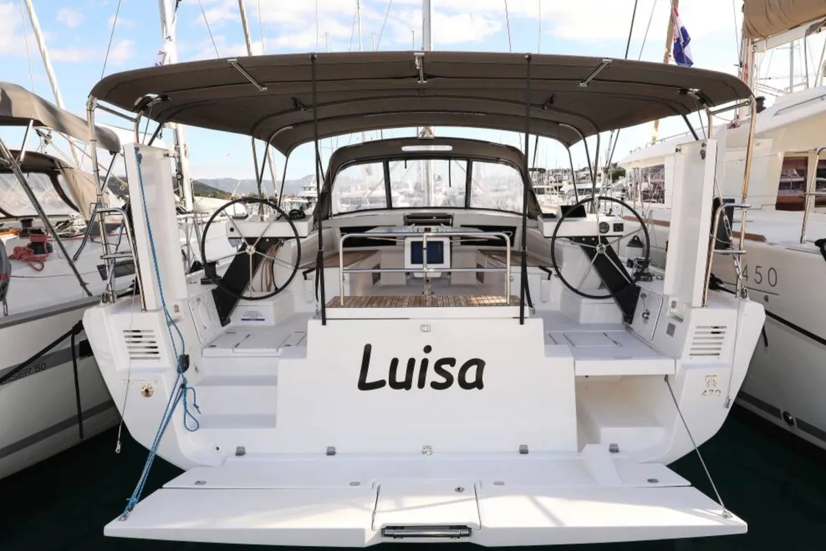 Exterior view of Luisa, a Dufour 470 sailboat at Seget Donji, Croatia