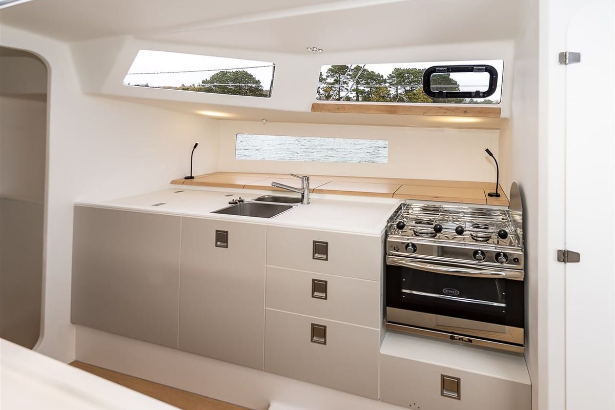 Galley of TOSTAKY, a Pogo Structures Pogo 44 sailboat at Alameda, United States